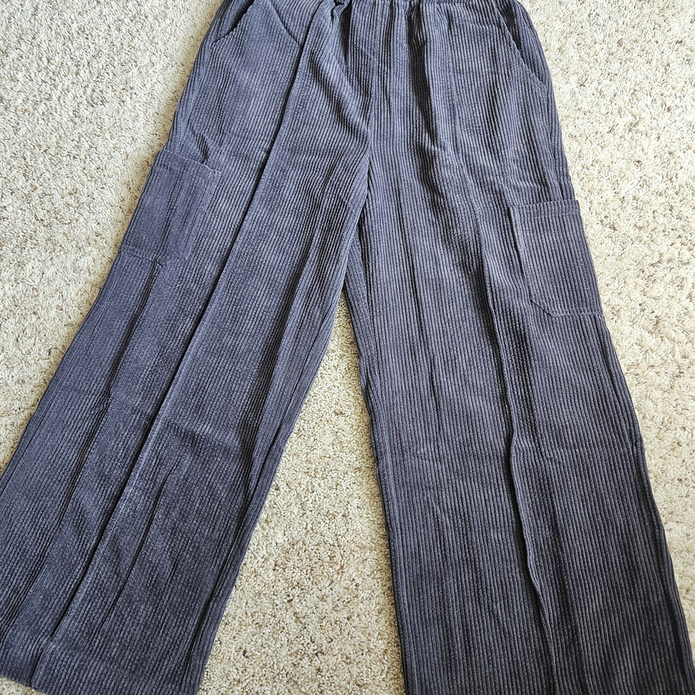 Wide-Leg Corduroy Pants in Charcoal Gray - Women's Comfortable Fit